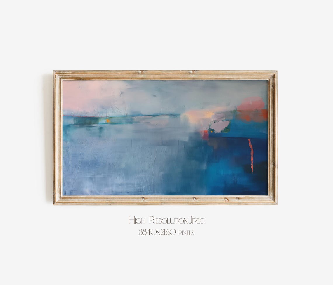 Pale Blue Abstract Painting With Soft Pink Horizon Glow Art Poster - Image 4