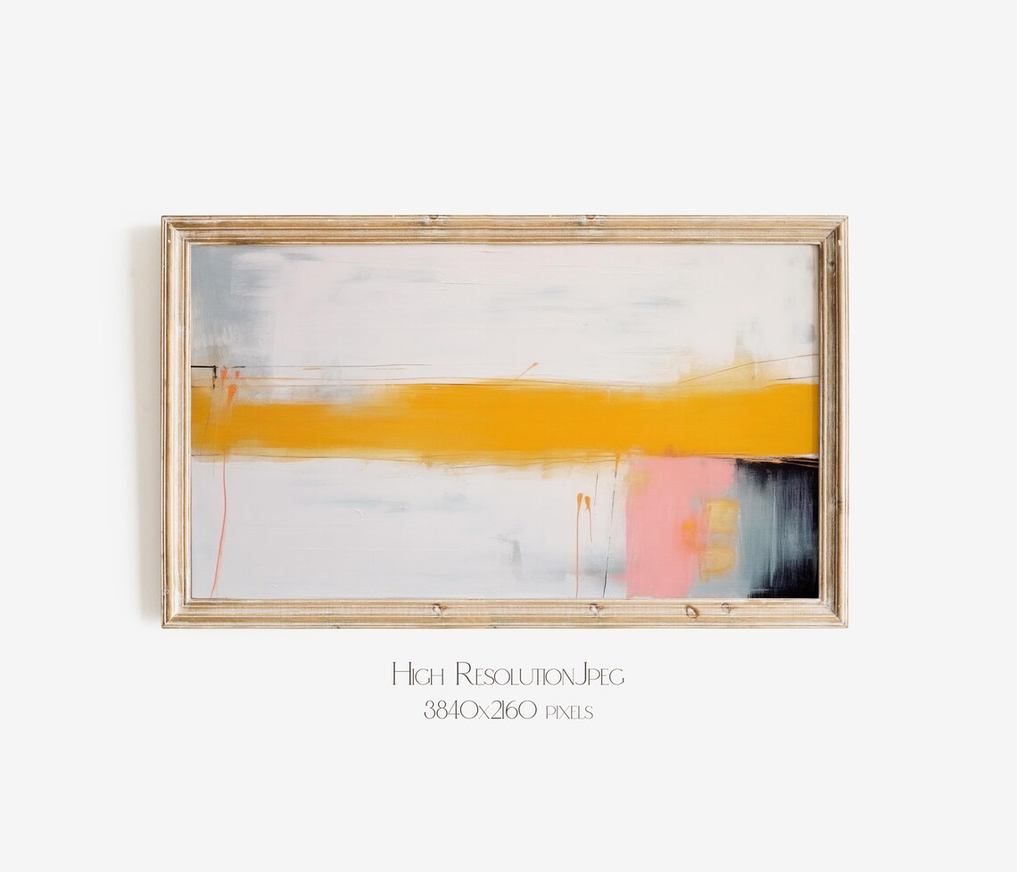 Mustard Yellow Stripe Abstract Painting Modern Coastal Room Poster - Image 3