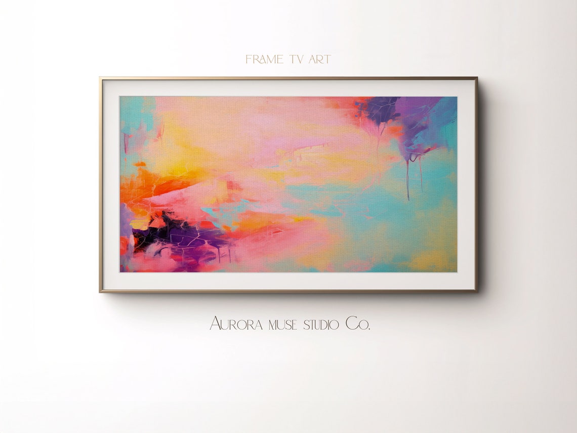 Dreamy Pink Orange Abstract Painting With Turquoise Flow Art Poster - Image 2