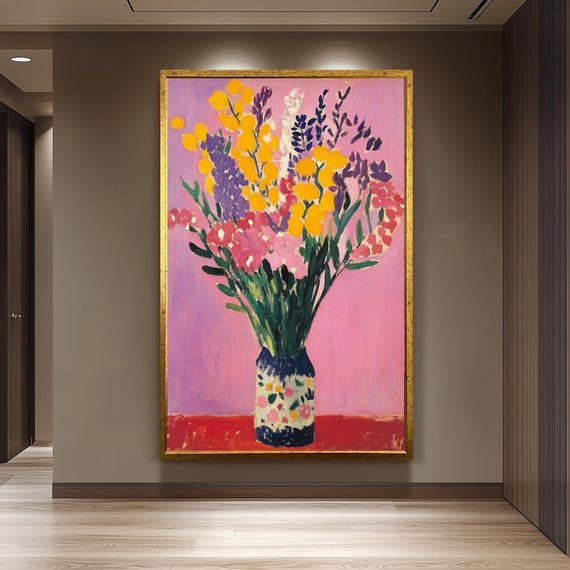 Matisse Style Floral Still Life Art Print Yellow Pink Flowers