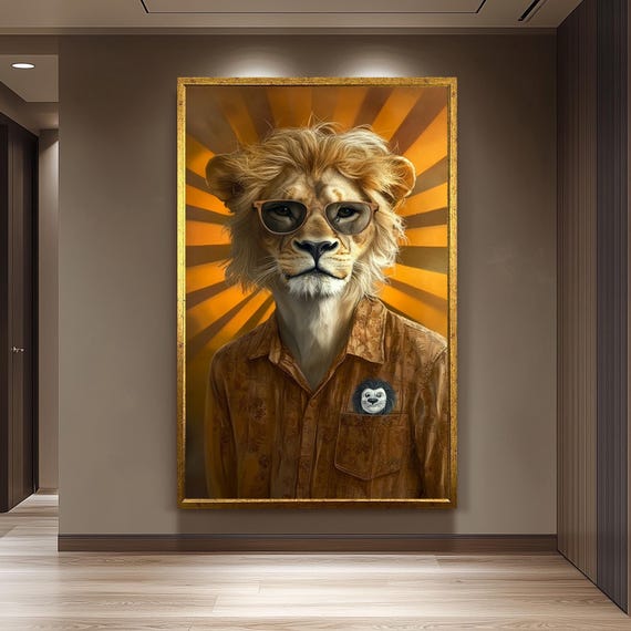 Retro Lion Portrait Canvas Wall Art Print Vintage Style Animal Artwork For Living Room Office Or Man Cave Bold Safari Decor
