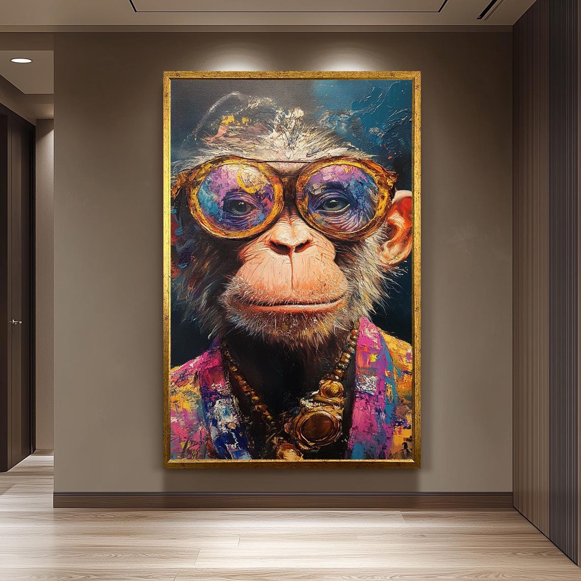 Funky Monkey Colorful Sunglasses Vibrant Impasto Portrait Poster