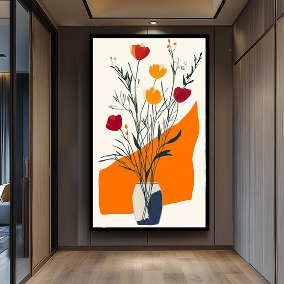 Matisse Style Floral Vase Art Abstract Botanical Wall Decor Colorful Modern Artwork Vibrant Midcentury Inspired Design For Trendy Interiors