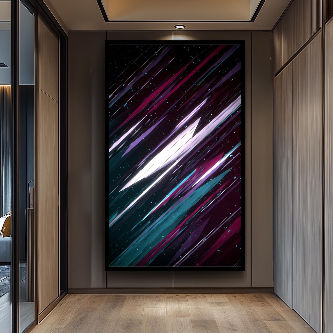 Explosive Neon Streaks On Black Background, Art Print