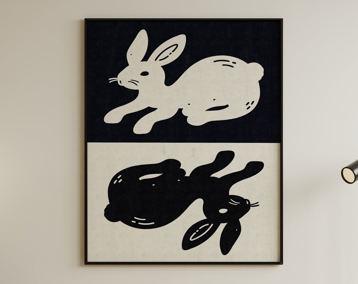 Bunny Black White Minimalist, Negative Space Ink