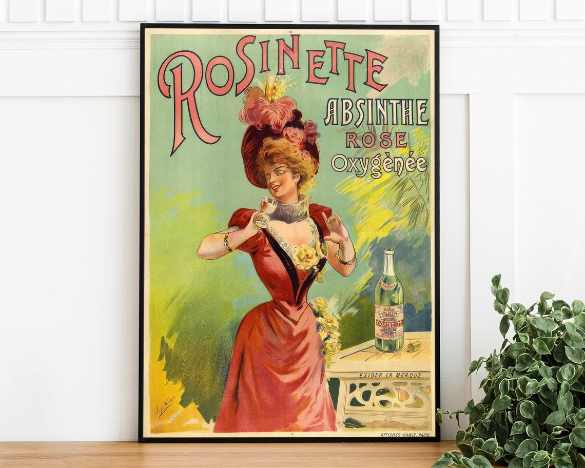 Rosinette Absinthe Rose Oxygenee Vintage French Advertising Poster