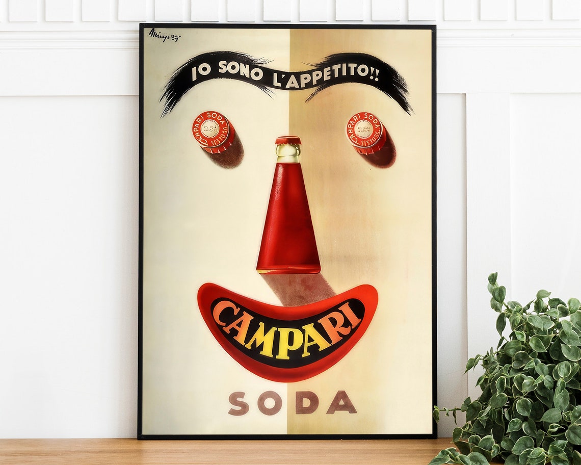 Io Sono L Appetito Campari Soda Smiling Face Vintage Ad Poster