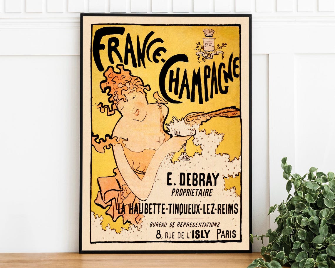 France Champagne E Debray Reims Vintage Yellow Belle Epoque Poster