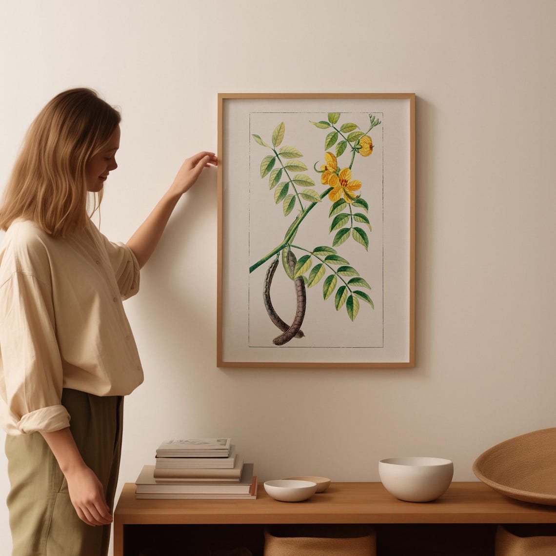 Vintage Yellow Flower Seed Pod Botanical Engraving Style Wall Art - Image 3