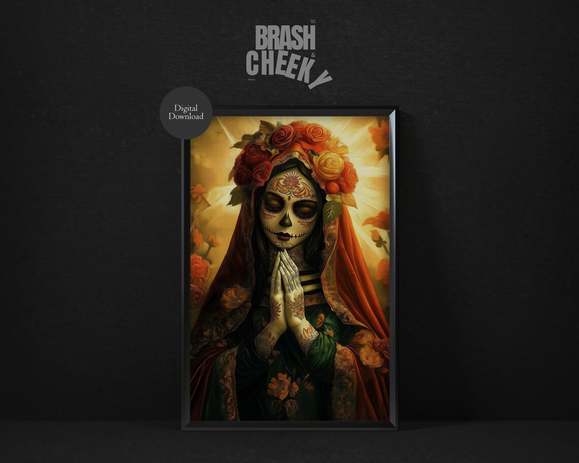 Day Of The Dead Praying Sugar Skull Art Print - Image 3