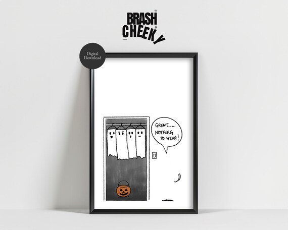 Great Nothing to Wear Funny Ghost Closet Cartoon Halloween Wall Art