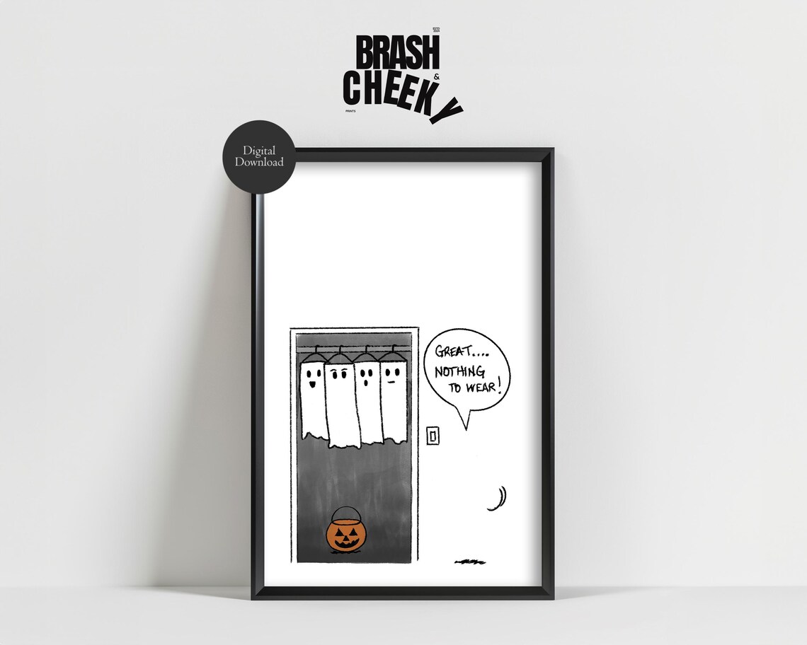 Great Nothing to Wear Funny Ghost Closet Cartoon Halloween Wall Art