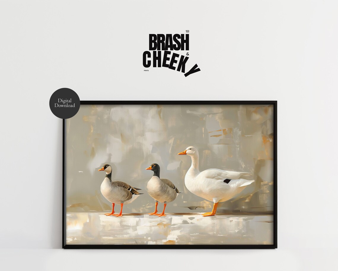 Three Geese Walking Together Neutral Farmhouse Animal Decor Poster - Image 2