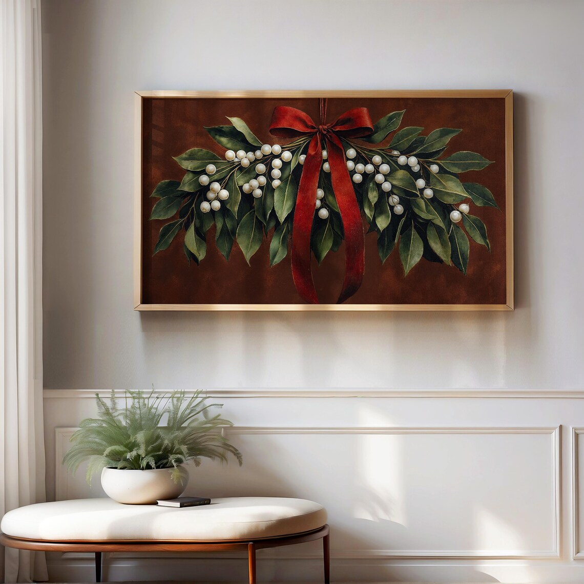 Christmas Mistletoe Botanical Berries Art Print - Image 2