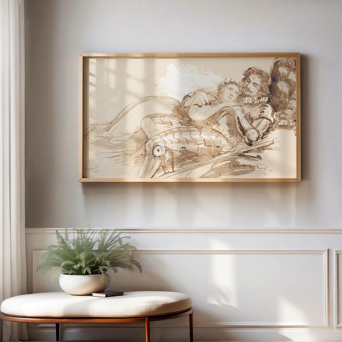 Sepia Ink Sketch Romantic Couple Antique Drawing Love Art Poster - Image 4