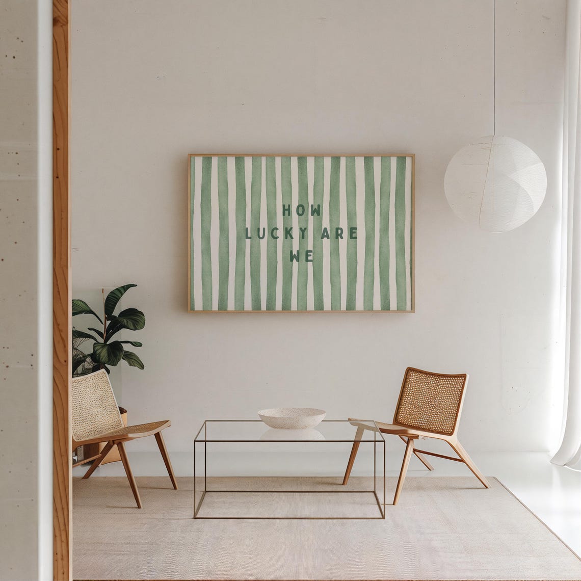 How Lucky Are We Retro Sage Green Striped Typography Quote Poster - Image 2