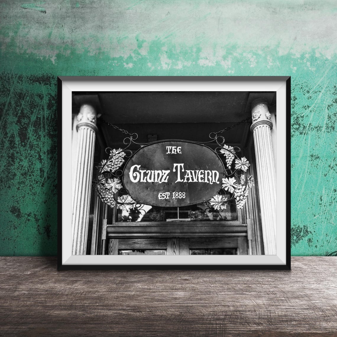 The Glunz Tavern Est 1888 Ornate Golden Grapevine Sign Poster - Image 2