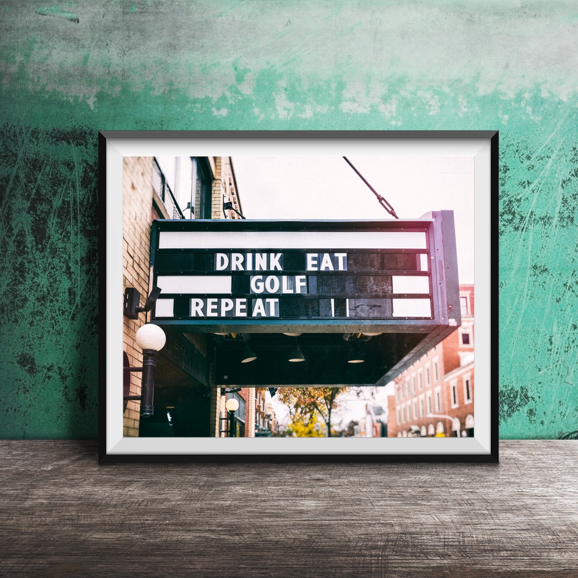 Drink Eat Golf Repeat Vintage Theater Marquee Mantra Sign Poster