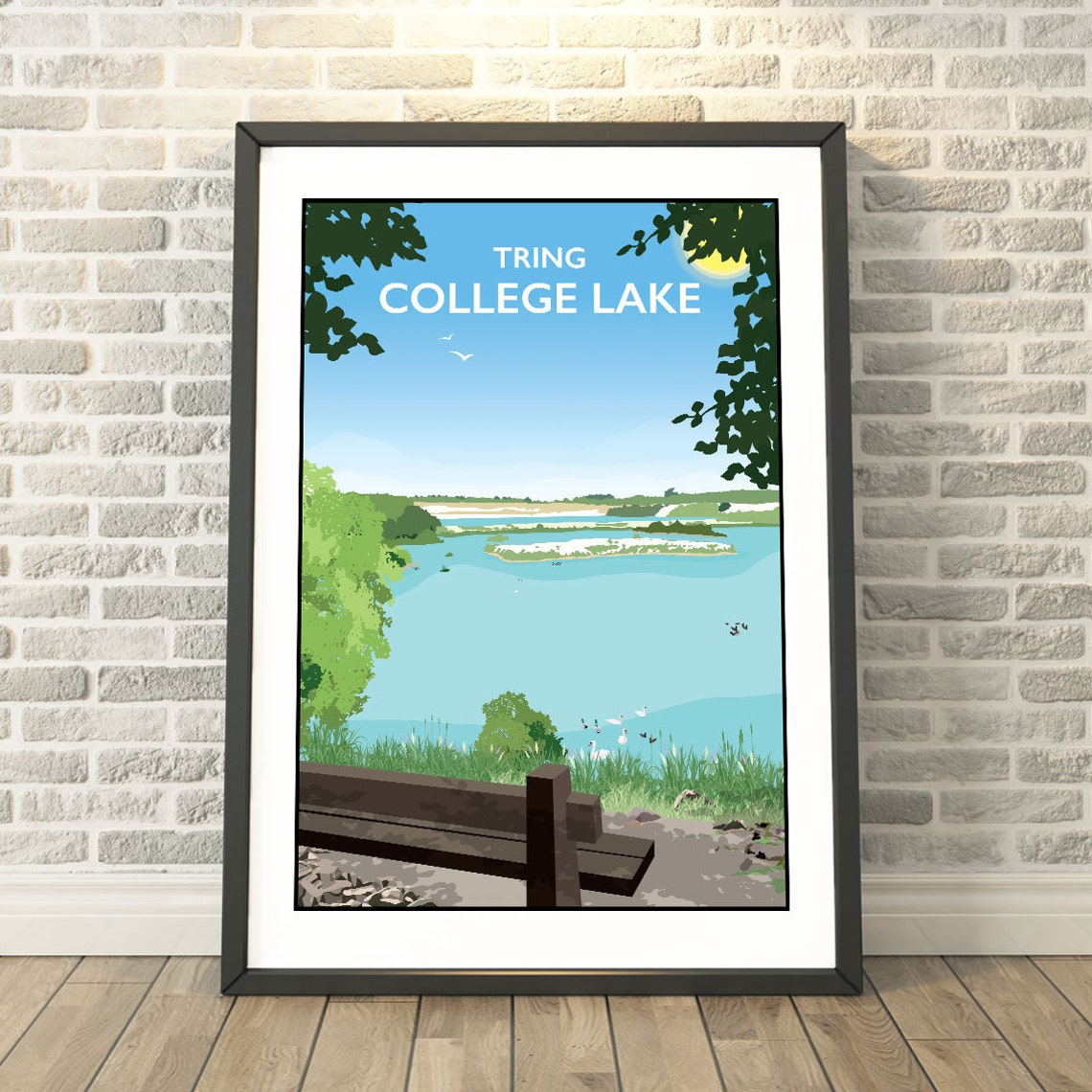 Tring College Lake Nature Reserve Serene Lakeside Travel Poster