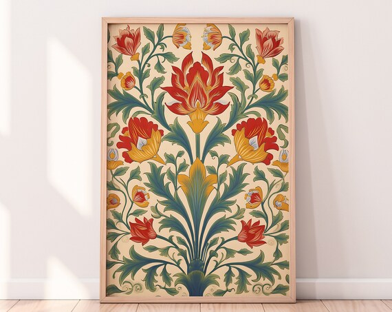 Vintage Mughal Floral Motifs Indian Art Print
