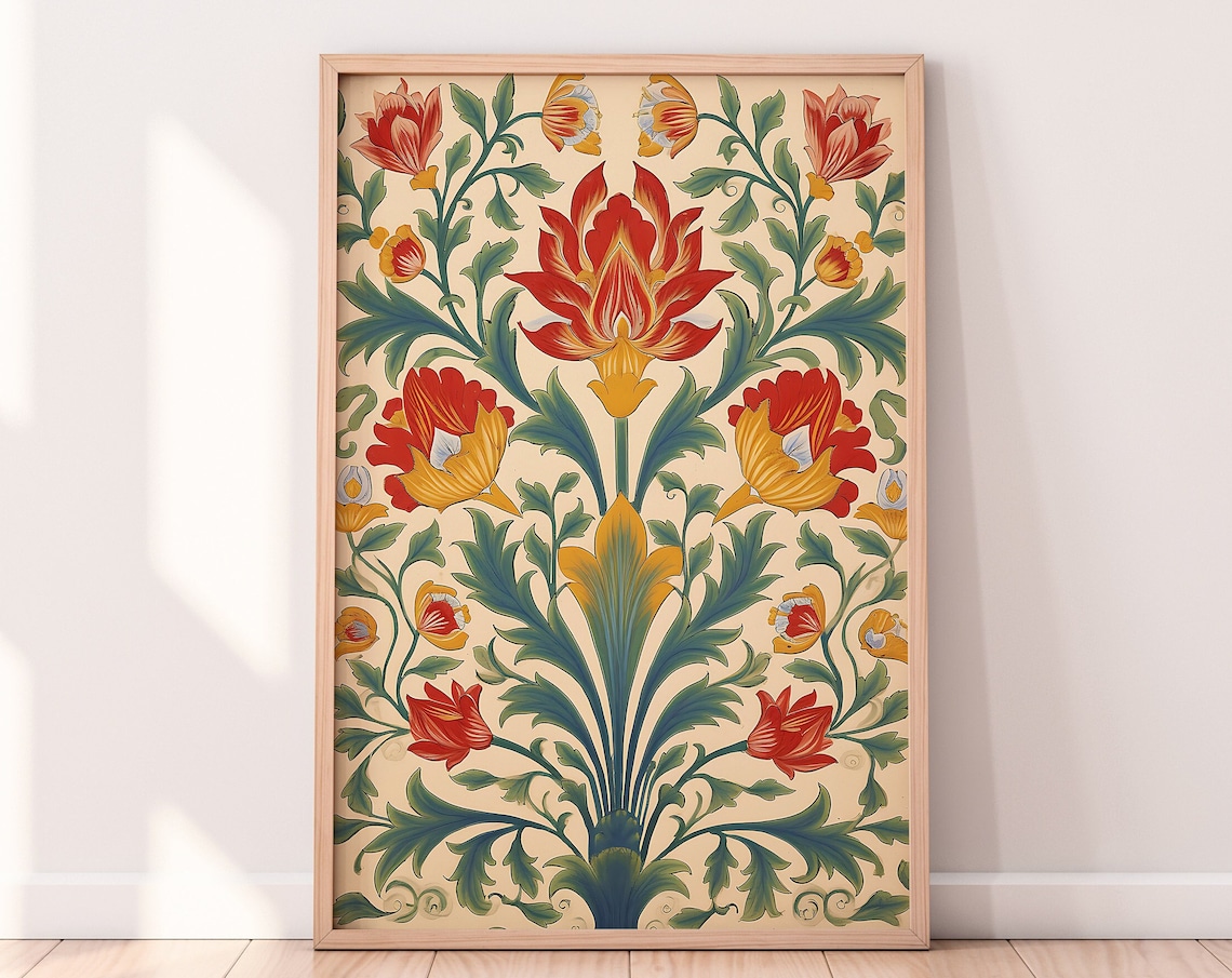 Vintage Mughal Floral Motifs Indian Art Print