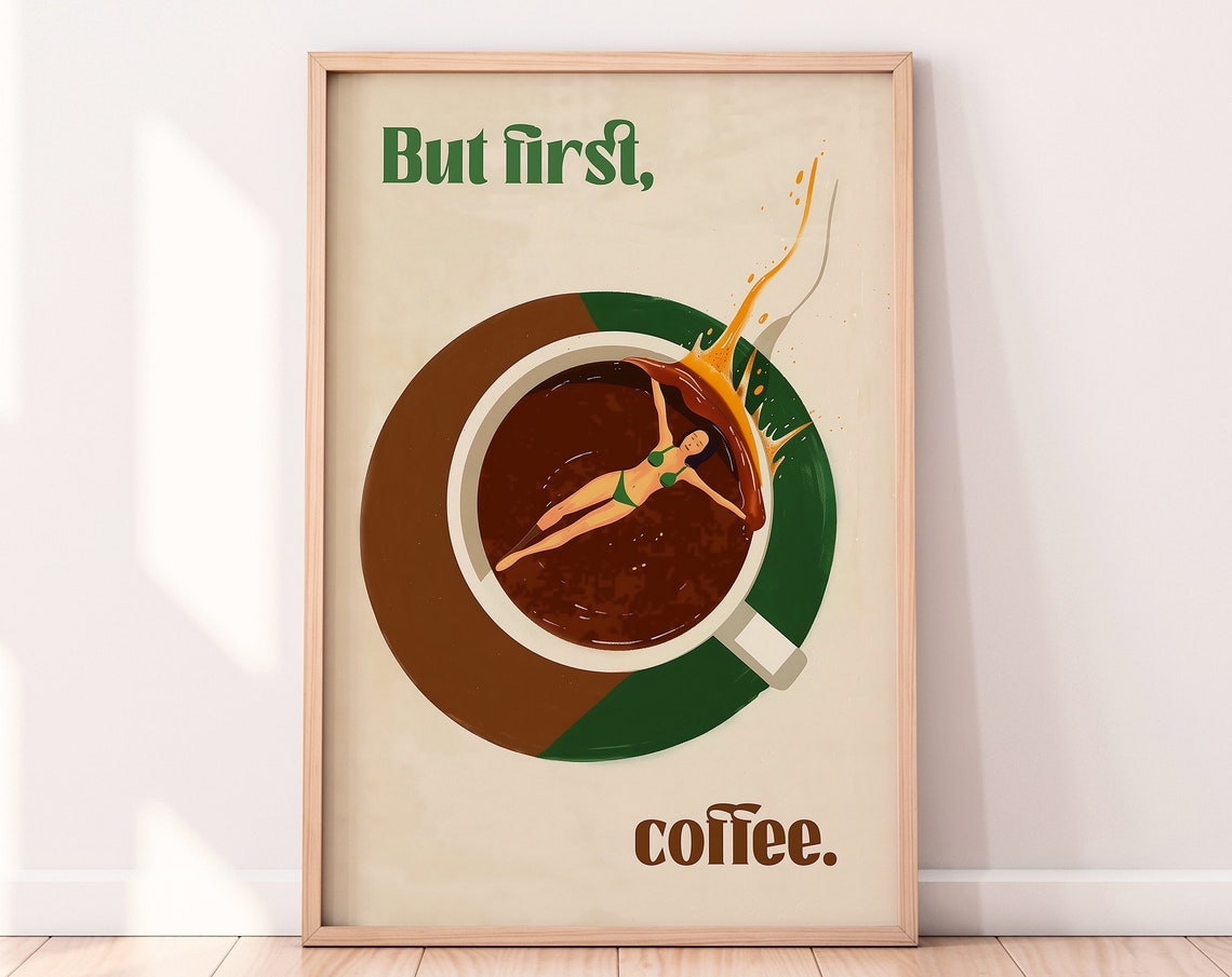 But First Coffee Illustration Kitchen Dining Room Wall Decor Coffee Bar Sign Kitchen Wall Art