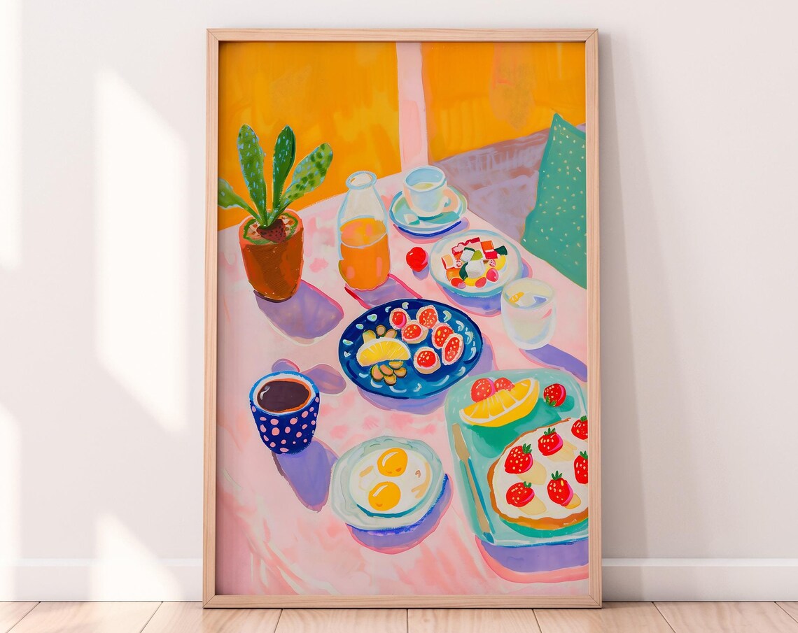Sunday Breakfast Illustration, Colorful Kitchen Wall Art