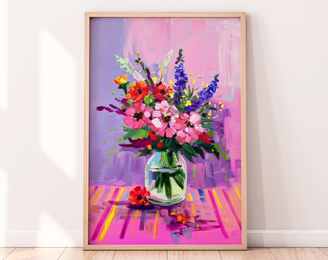 Flowers in a Vase Gouache Botanical Art Print - Image 3