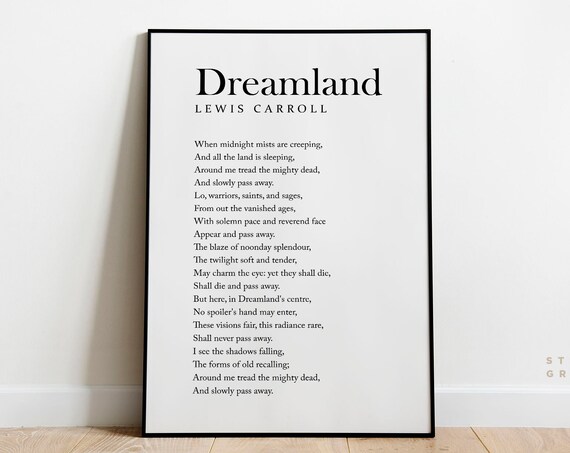 Dreamland Lewis Carroll Poem Print Unframed Poster Gallery Wall Print Literary Poster Book Lover Gift Typography