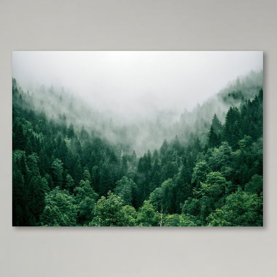 Serene Misty Forest Art Print, Modern Landscape