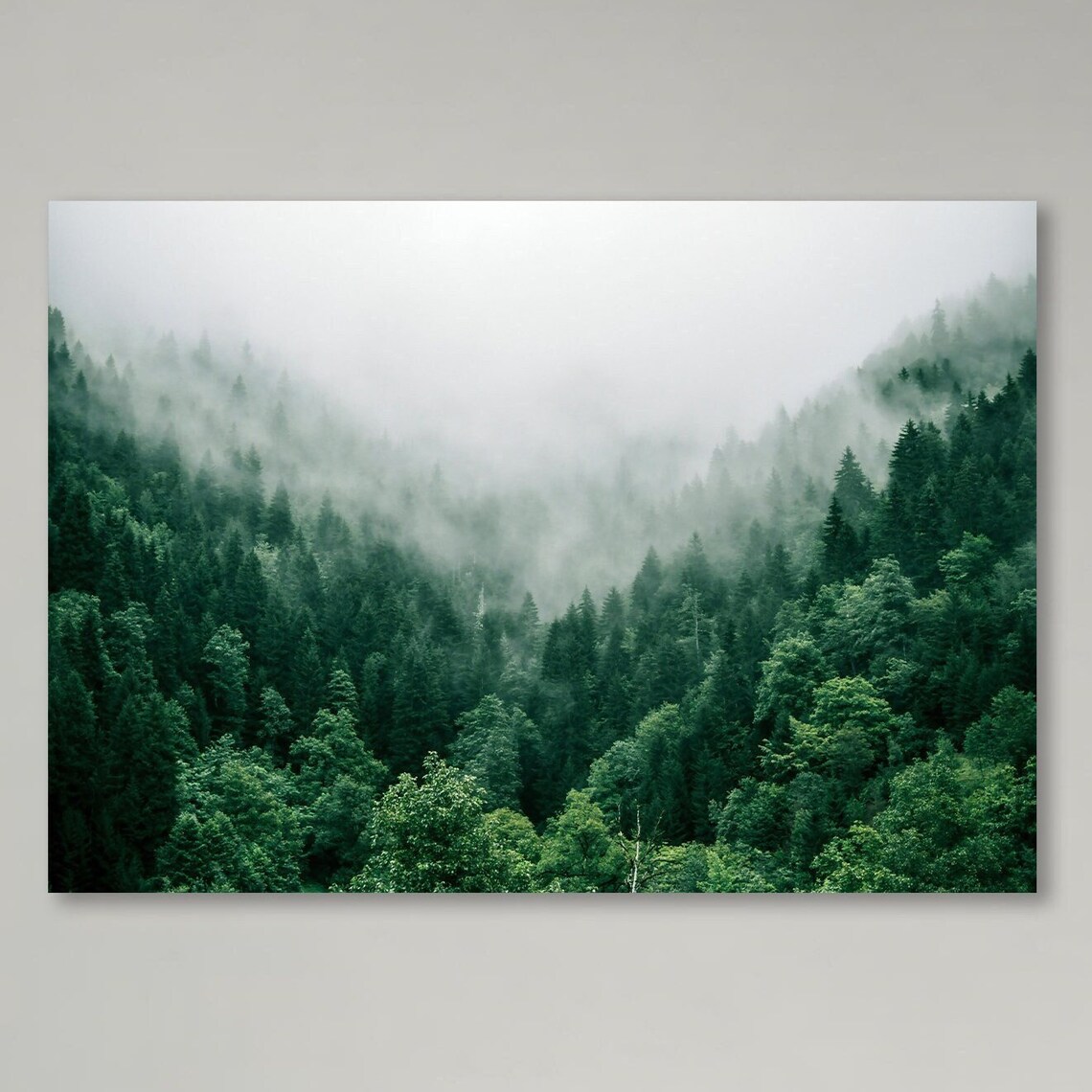 Serene Misty Forest Art Print, Modern Landscape