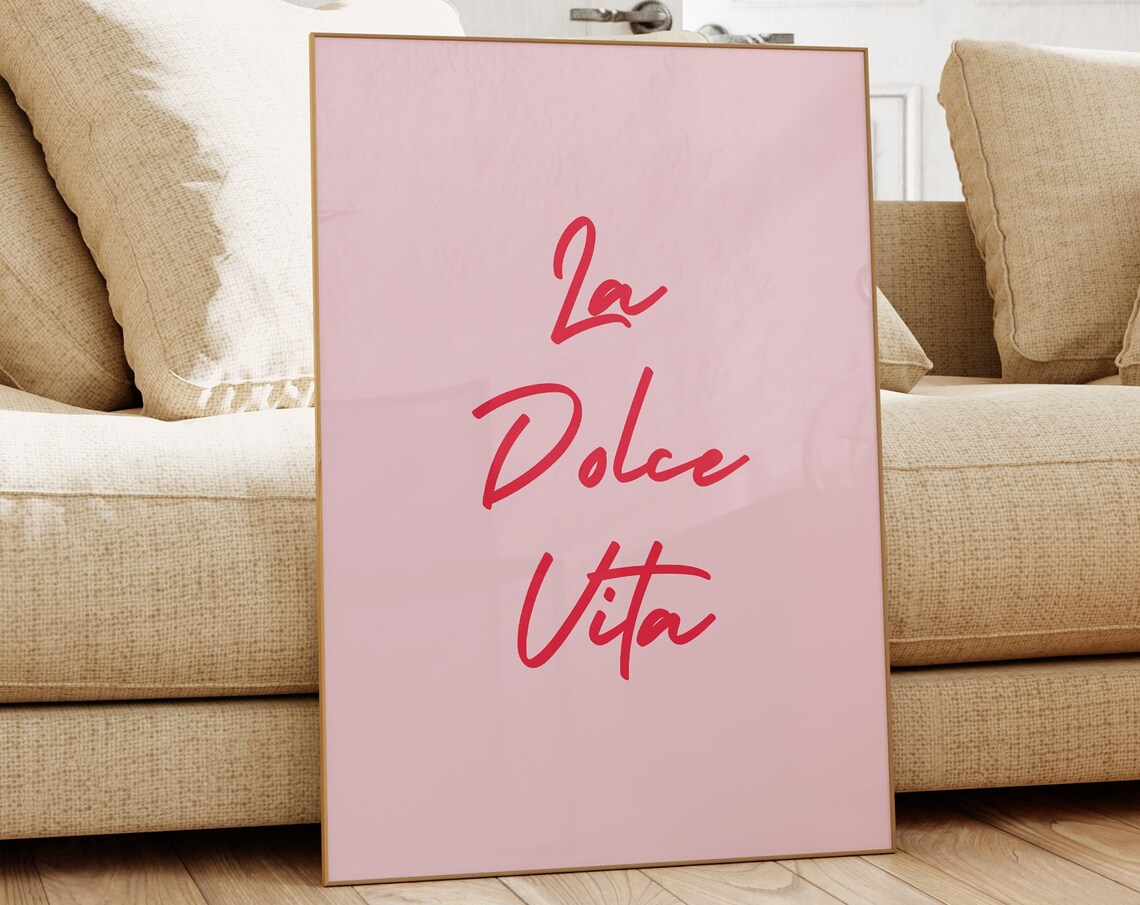 La Dolce Vita Red Handwritten Script Pink Italian Decor Poster