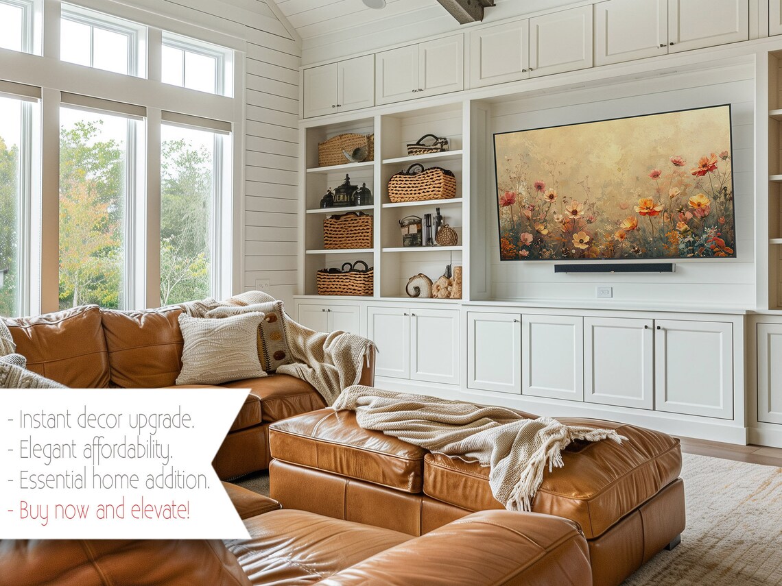 Golden Wildflower Meadow Vintage Cosmos Poppies Frame TV Floral Poster - Image 3