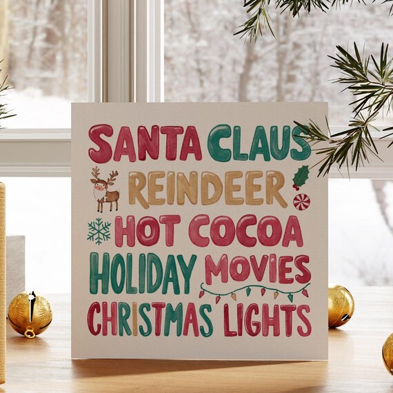 Santa Claus Reindeer Hot Cocoa Retro Stacked Christmas Quote Poster