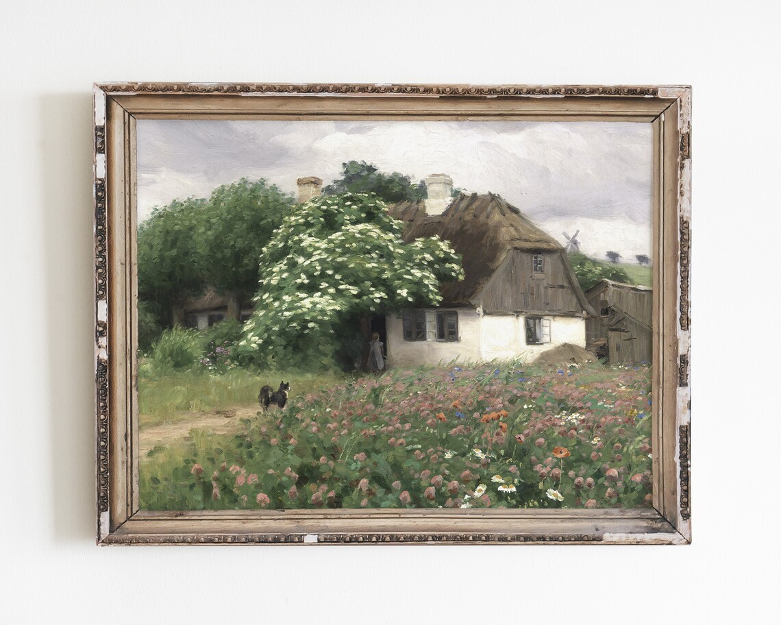 French Country Garden Landscape, Vintage Art Print