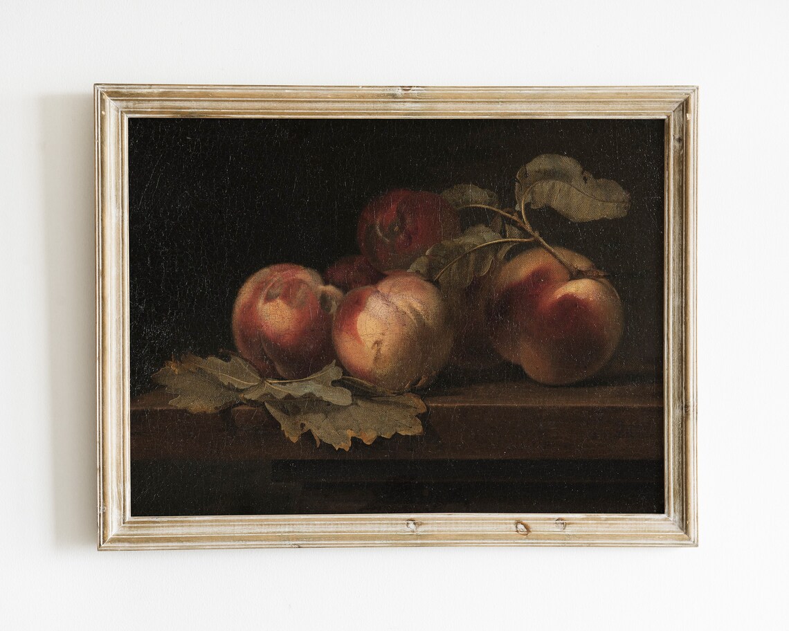 Vintage Kitchen Still Life, Peach Oil Painting Art Print