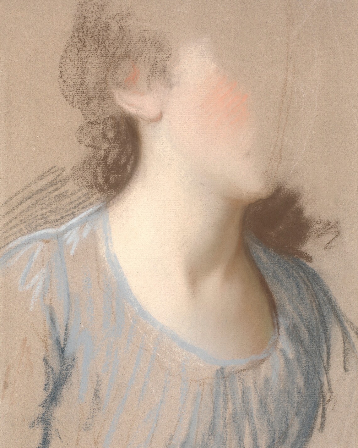 Soft Pastel Woman Portrait Blue Gray Impressionist Female Sketch Art Poster - Image 2