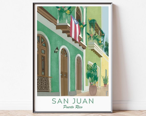 Puerto Rico Illustration San Juan Print Puerto Rico Wall Art Puerto Rico Gift Puerto Rican Flag Illustration Latin America Poster