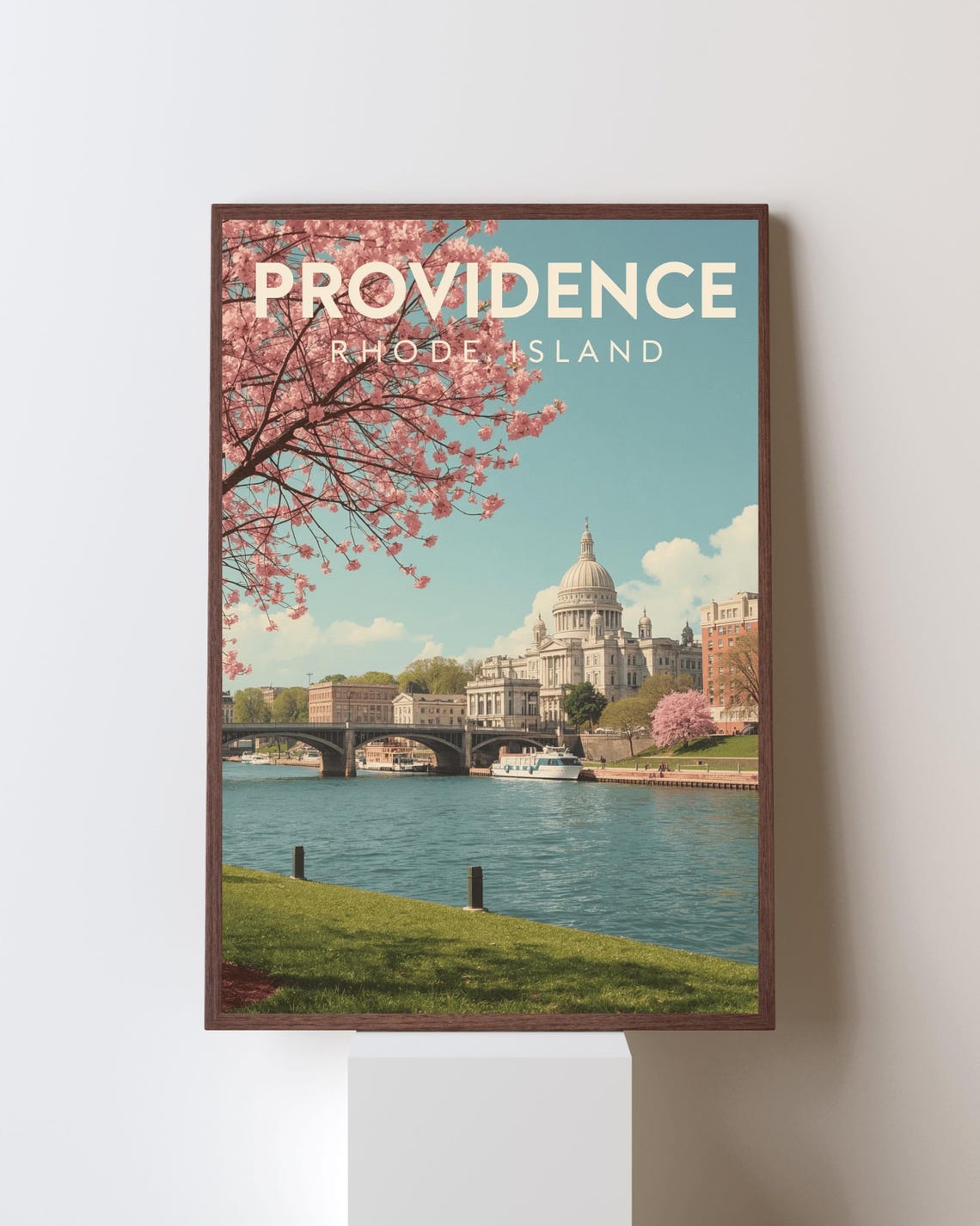Providence Rhode Island Vintage Travel Poster Cherry Blossom
