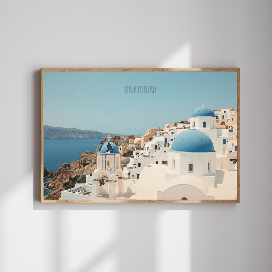 Scenic Santorini Blue Domes White Village Aegean Sea Photo Poster