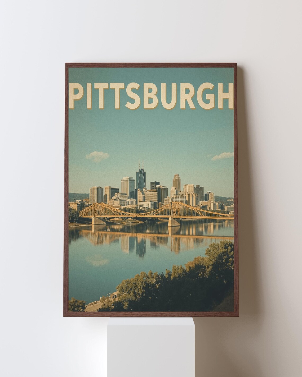 Pittsburgh Retro Travel Poster, Vintage Skyline