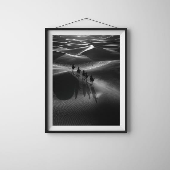 Desert Camel Caravan Print Minimalist Black And White Photography Instant