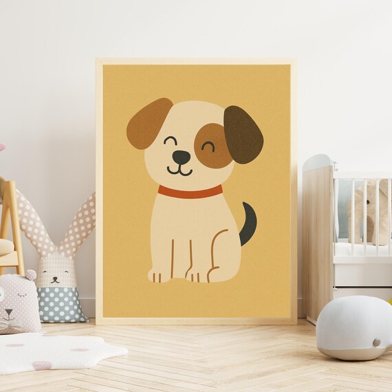 Cute Smiling Puppy Dog Nursery Print Mustard Yellow Kids Decor