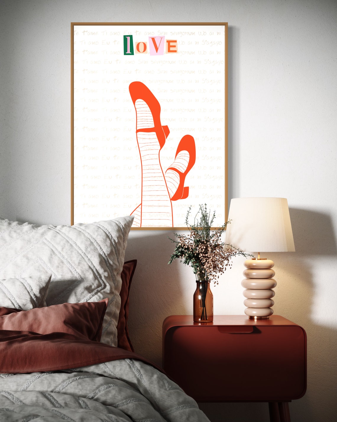 Love Block Letters Red High Heels Fashion Romance Art Poster - Image 3