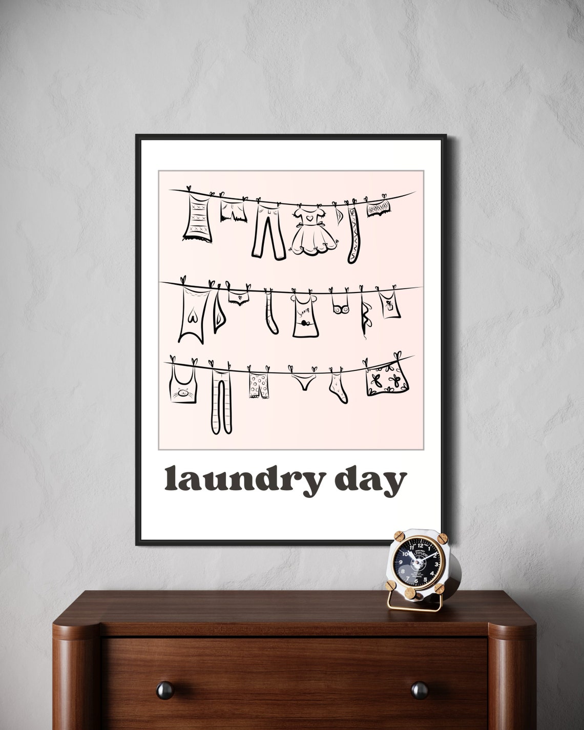 Laundry Day Clothesline Cute Blush Pink Laundry Room Decor Poster