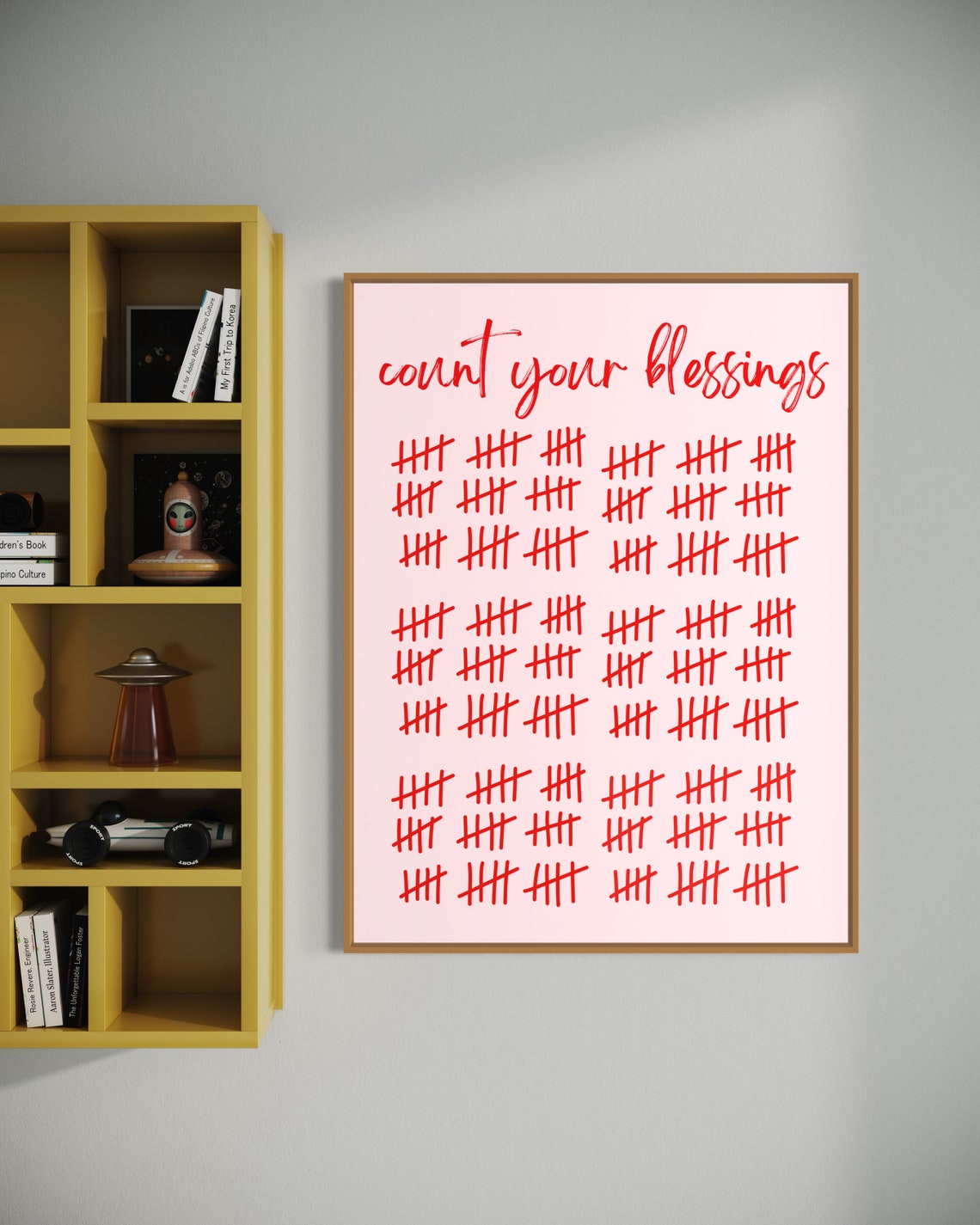 Count Your Blessings Tally Marks Pink Red Gratitude Quote Poster - Image 2