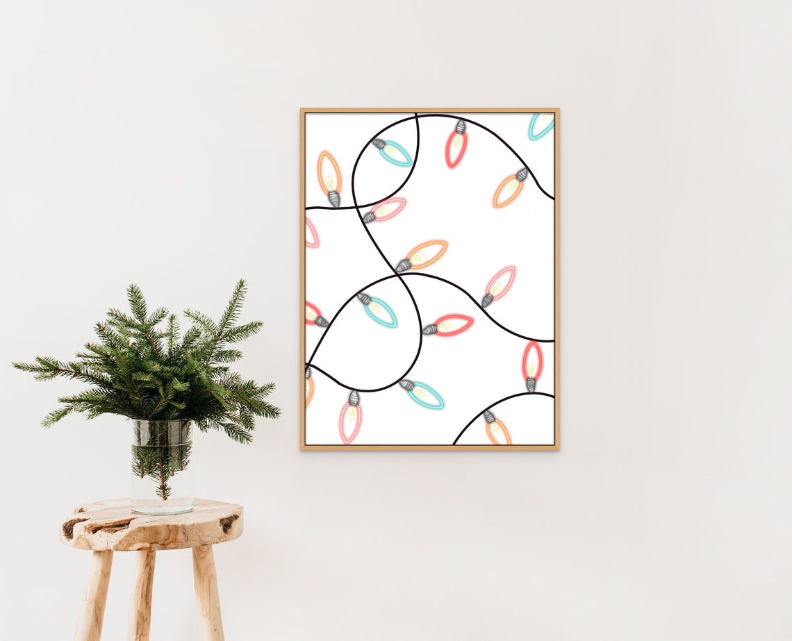 Colorful Christmas String Lights Tangle White Holiday Art Poster - Image 3