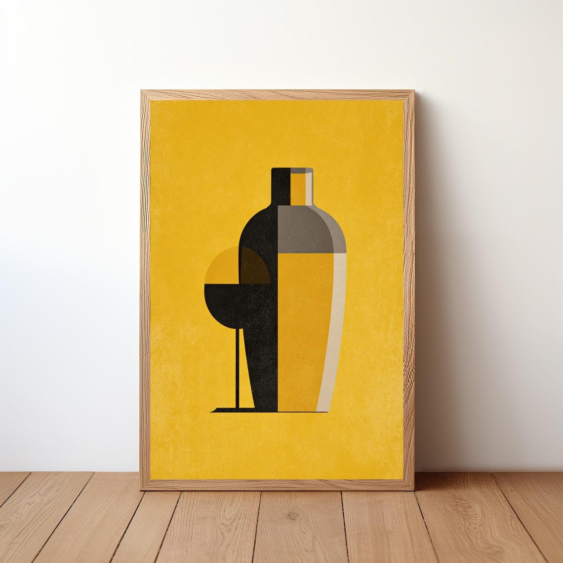 Cocktail Shaker Coupe Glass Yellow Geometric Mid Century Wall Print