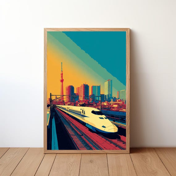 Japanese Bullet Train Poster Modern Shinkansen Wall Art Mt Fuji Landscape Print Retro Travel Decor High Speed Railway Illustration Rb51