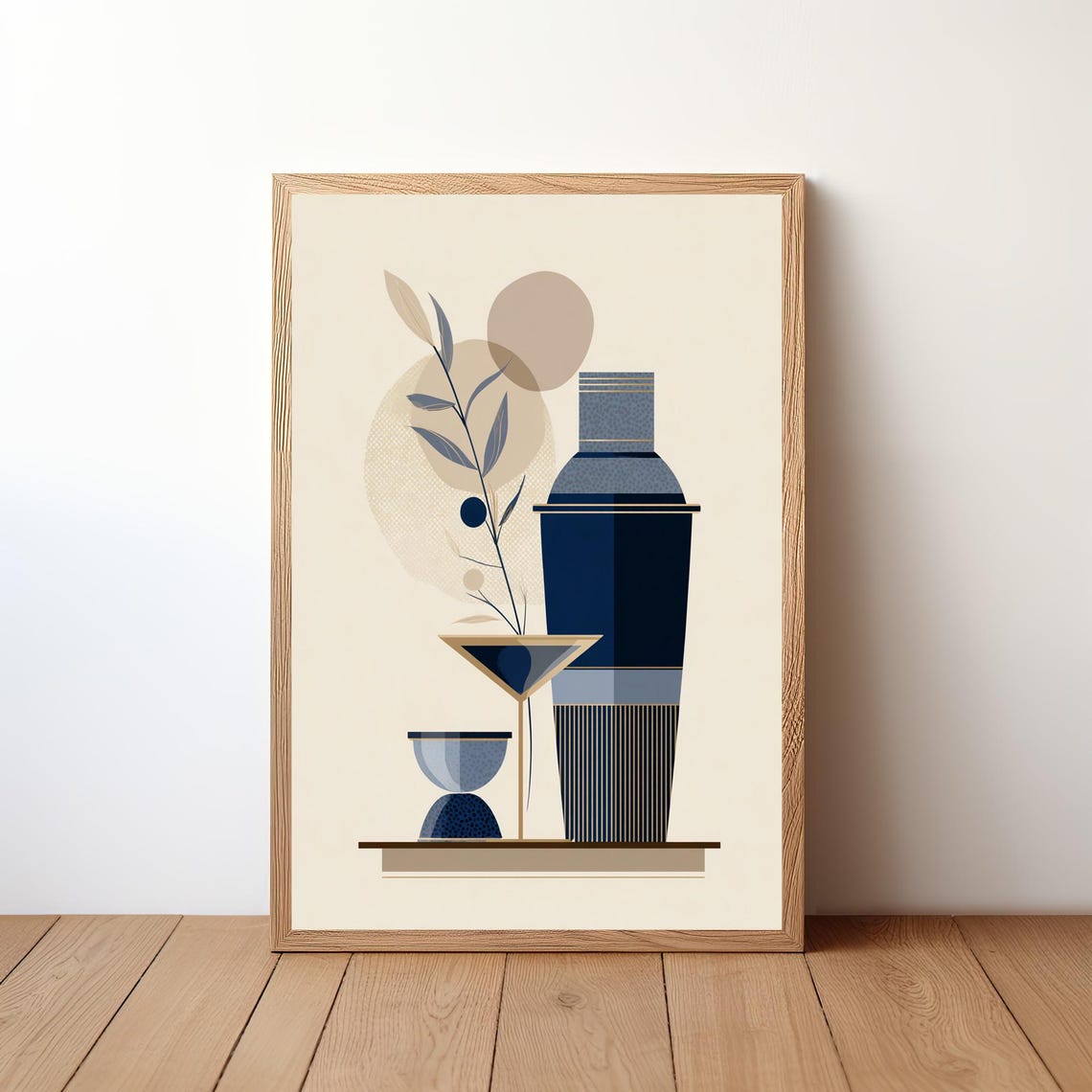 Navy Blue Art Deco Cocktail Still Life With Martini Wall Art